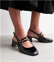 Women's Wide Fit Black Block Heel Mary Jane Shoes Vegan New Look