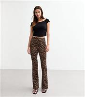 Women's Brown Leopard Print Flared Trousers New Look