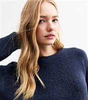 Women's Navy Boucle Knit Jumper New Look
