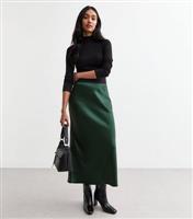 Women's Green Satin Bias Cut Midi Skirt New Look