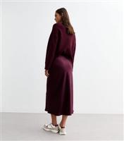 Women's Burgundy Satin Bias Cut Midi Skirt New Look