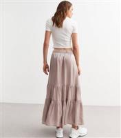 Women's Pink Satin Tiered Midi Skirt New Look
