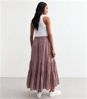 Women's Purple Glossy Satin Tiered Midi Skirt New Look