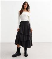 Women's Black Asymmetric Tiered Midi Skirt New Look