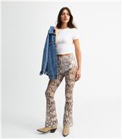 Women's Grey Snake Print Mesh Flared Trousers New Look