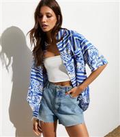 Women's Blue Abstract Print Resort Shirt New Look