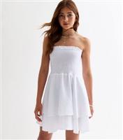 Girls' White Shirred Strapless Rara Dress New Look