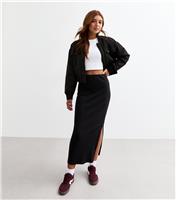 Girls' Black Ribbed Split Hem Maxi Skirt New Look