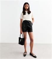 Women's Tall Black Tie Waist Leather-Look Shorts New Look