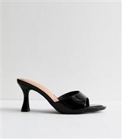 Women's Black Leather-Look Heeled Mules Sandals Vegan New Look