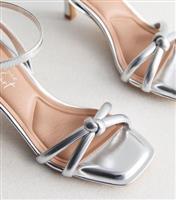 Women's Silver Knot Front Stiletto Heel Sandals Vegan New Look