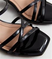 Women's Wide Fit Black Leather-Look Strappy Kitten Heel Sandals Vegan New Look
