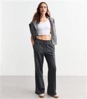 Women's Grey Pintuck Wide Leg Drawstring Joggers New Look