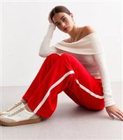 Women's Red Pintuck Wide Leg Drawstring Joggers New Look