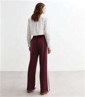 Women's Burgundy Pintuck Wide Leg Drawstring Joggers New Look
