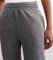 Women's Dark Grey Acid Wash Cuffed Joggers New Look