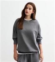 Women's Grey Acid Wash Cotton Blend Sweatshirt New Look