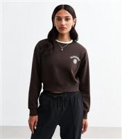 Women's Brown Fairbanks Crest Cropped Sweatshirt New Look