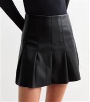 Women's Tall Black Pleated Leather Look Micro Mini Skirt New Look