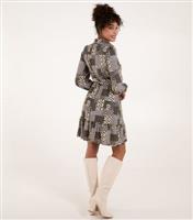 Women's Khaki Patchwork Print Belted Mini Shirt Dress Blue Vanilla New Look