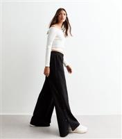 Women's Black Scuba Popper Wide Leg Trousers New Look