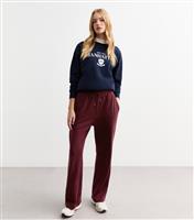 Women's Burgundy Drawstring Wide Leg Joggers New Look
