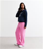 Women's Bright Pink Drawstring Wide Leg Joggers New Look