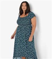 Women's Curve Green Floral Bardot Maxi Dress Apricot New Look