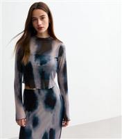Women's Blue Abstract Print Mesh Long Sleeved Top New Look