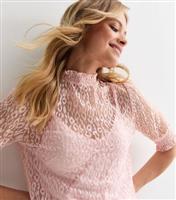 Women's Pink Lace High Neck Blouse Gini London New Look