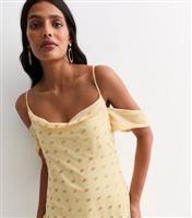 Women's Pale Yellow Foil Spot Cowl Neck Midi Dress Gini London New Look