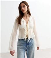 Women's Cream Ruffle Tie Front Top New Look