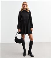 Women's Black Funnel Neck Crinkle Textured Mini Dress New Look