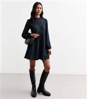 Women's Navy Funnel Neck Crinkle Textured Mini Dress New Look