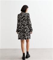 Women's Black Abstract Print Crinkle Smock Dress New Look