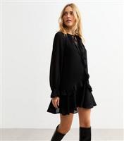 Women's Black Chiffon Ruffle Trim Mini Dress New Look