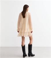 Women's Cream Chiffon Ruffle Trim Mini Dress New Look