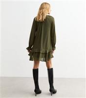 Women's Khaki Chiffon Ruffle Trim Mini Dress New Look