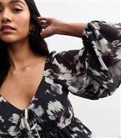 Women's Black Blur Floral Print Chiffon Smock Mini Dress New Look