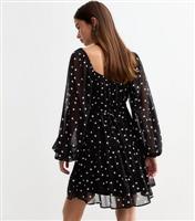 Women's Black Polka Dot Chiffon Mini Smock Dress New Look