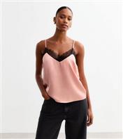 Women's Pink Satin Lace Trim Cami Top New Look
