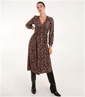 Women's Brown Patterned Long Sleeve Midi Dress Blue Vanilla New Look