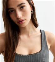 Women's Grey Pinstripe Lace Trim Crop Top New Look
