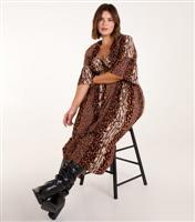 Women's Plus Size Brown Animal Print Midi Dress Curves Blue Vanilla New Look