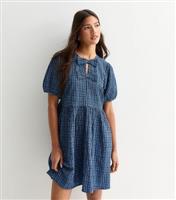Women's Blue Check Bow Front Mini Smock Dress New Look