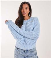 Women's Bright Blue Cotton-Blend Zig Zag Stitch Jumper Pink Vanilla New Look