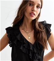 Women's Black Ruffled V-Neck Top New Look