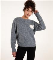 Women's Dark Grey Heart Knit Jumper Blue Vanilla New Look