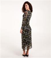 Women's Green Abstract Print Ruched Mesh Midi Dress Blue Vanilla New Look