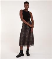 Women's Brown Leopard-Print Midi Skirt Blue Vanilla New Look